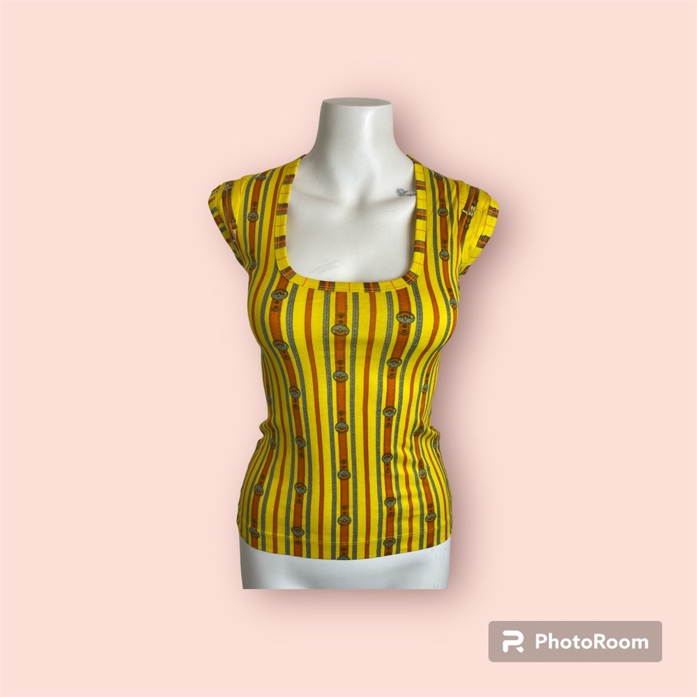 Vintage 1990’s Tracy Feith Cap Sleeve XXS size petite buckle printed yellow